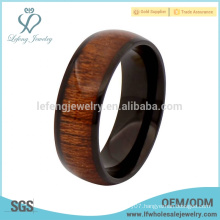 New arrival black titanium and wood rings for men,wood inlay rings for men